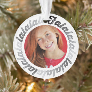 Gray Circle Falalala Bold Script Foto Weihnachten Ornament