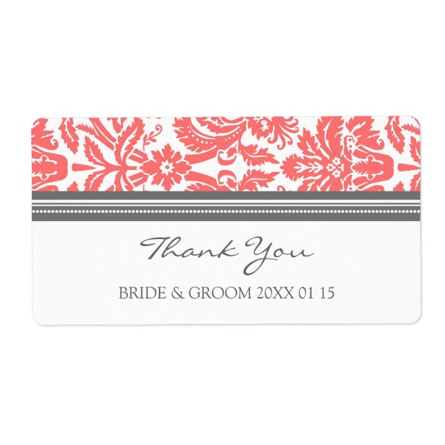 Gray Coral Damask Wedding Labels (Vorne)