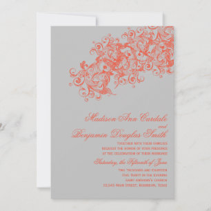 Gray Coral Elegant Blüh Wedding Einladungen