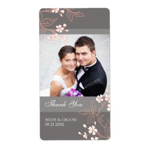 Gray Coral Floral Foto Wedding Labels