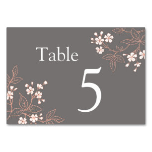 Gray Coral Floral Wedding Tischnummer Cards