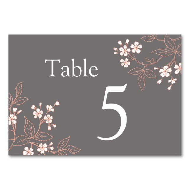 Gray Coral Floral Wedding Tischnummer Cards (Rückseite)