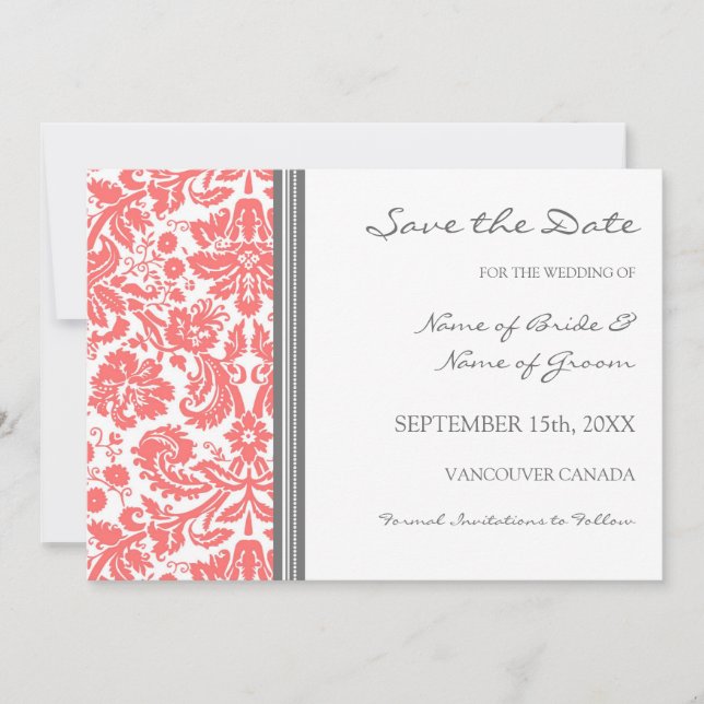 Gray Coral Wedding Save the Date Card (Vorderseite)