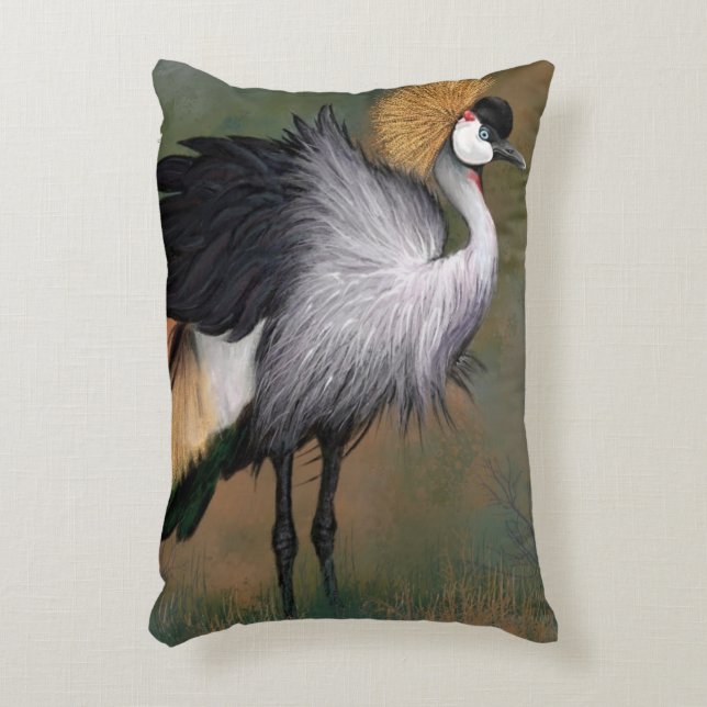 Gray Crowned Crane Bird Accent Pillow Dekokissen (Vorderseite(Vertikal))