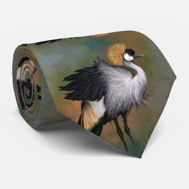 Gray Crowned Crane Bird Neck Tie Krawatte (Gerollt)
