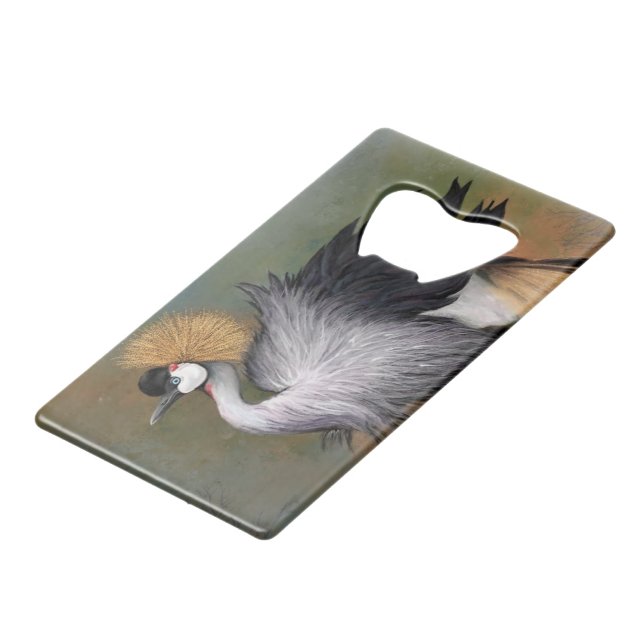 Gray Crowned Crane Bottle Opener Geldbeutel Flaschenöffner (Vorderseite Schrägansicht)