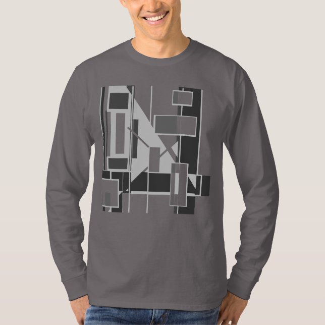 Gray Cubist Geometric MCM inspiriert Abstrakt Art T-Shirt (Vorderseite)