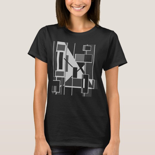 Gray Cubist Geometric MCM inspiriert Abstrakt Art T-Shirt (Vorderseite)