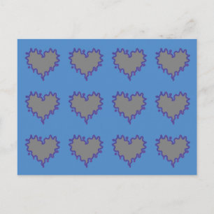 Gray Curly Edge Hearts on Blue Postcard Postkarte
