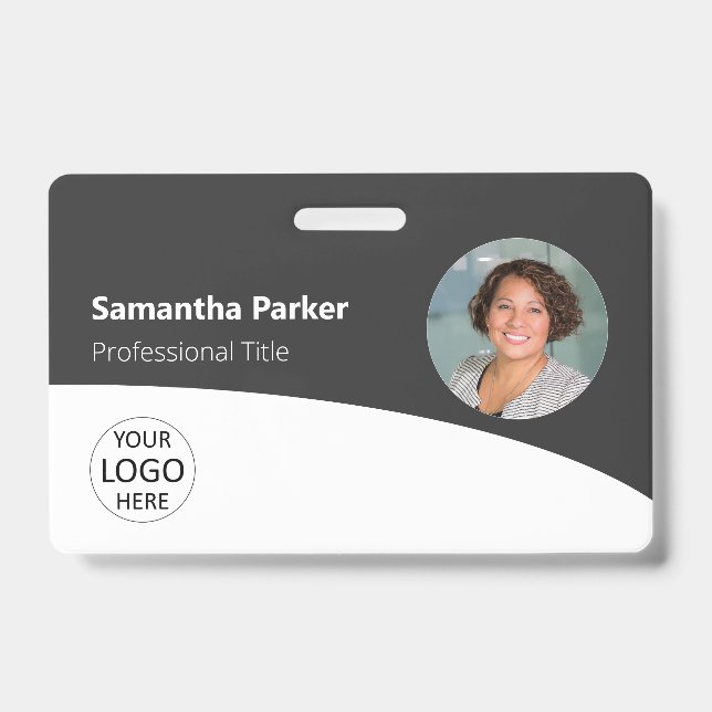 Gray Custom Employee - Foto, Logo, Strichcode, Nam Ausweis (Vorderseite)