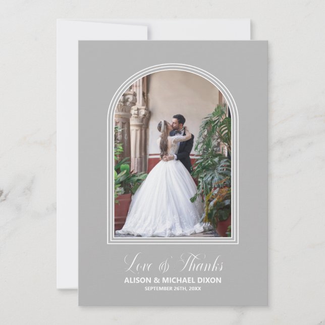 Gray Custom Foto Wedding Dankeskarte (Vorderseite)