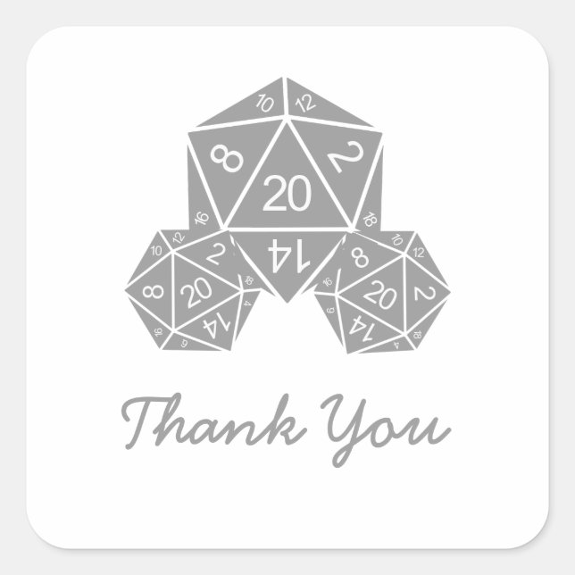 Gray D20 Dice Danke Stickers (Vorderseite)