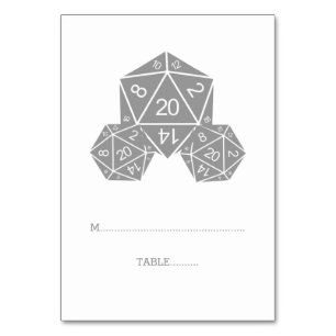 Gray D20 Dice-Platzkarte Tischnummer