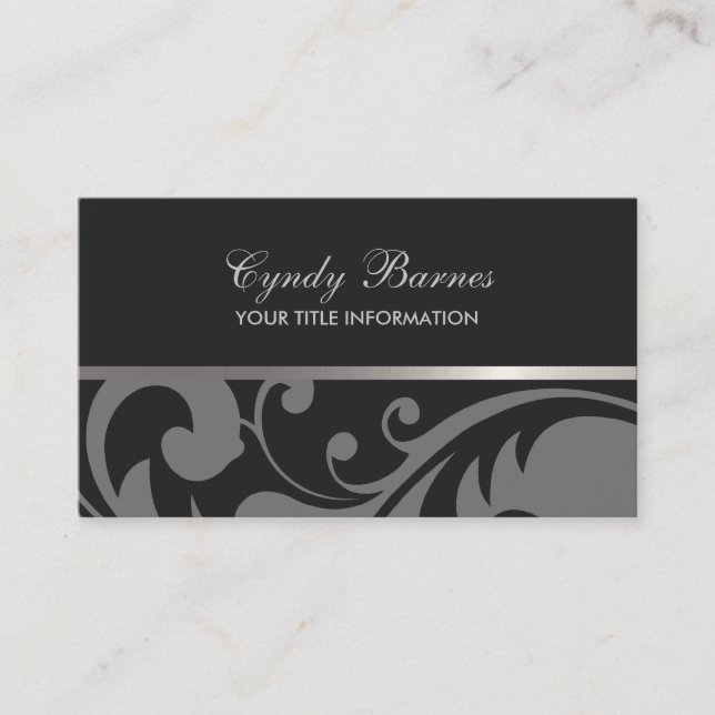 Gray Damask Business Card Visitenkarte (Vorderseite)