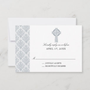 Gray Damask Celtic Cross Erste Kommunion UAWG RSVP Karte