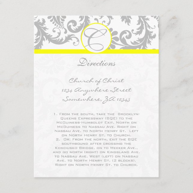 Gray Damask Gelbe Hochzeitskarten Begleitkarte (Vorderseite)