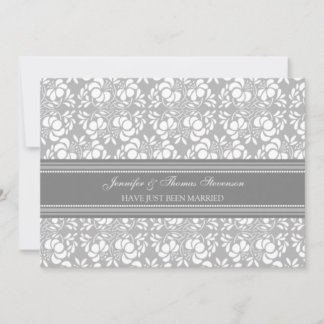 Gray Damask Just Married Announctions Cards Ankündigung (Vorderseite)