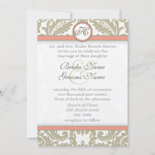 Gray Damask mit Coral & Gray Einladungen für Hochz