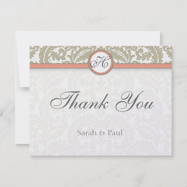 Gray Damask mit Coral & Gray Wedding Danke (Vorderseite)