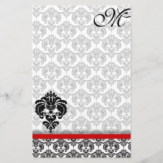 Gray Damask Monogram 100% Gerecycelt Papier (Vorderseite)
