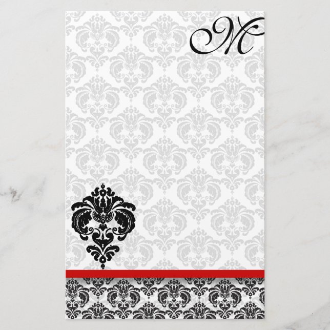 Gray Damask Monogram 100% Gerecycelt Papier (Vorderseite)