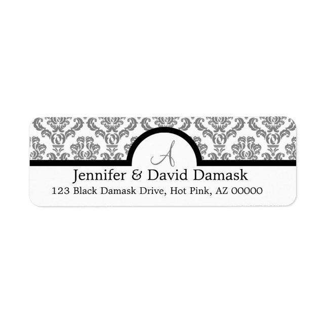 Gray Damask Monogram Labels (Vorne)
