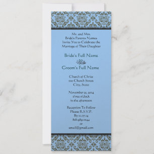Gray Damask on Aqua Blue Wedding Einladung