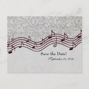 Gray Damask Red Music Save the Date Ankündigungspostkarte