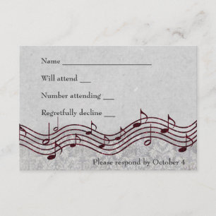 Gray Damask Red Music UAWG RSVP Karte