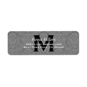 Gray Damask Wedding Monogram Address Label V11