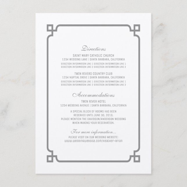 Gray Deko Chic Wedding Info Card Begleitkarte (Vorderseite)