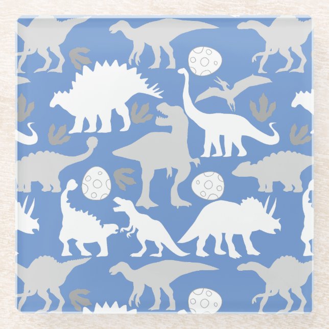 Gray Dino Pattern L Blue BG Glasuntersetzer (Vorderseite)