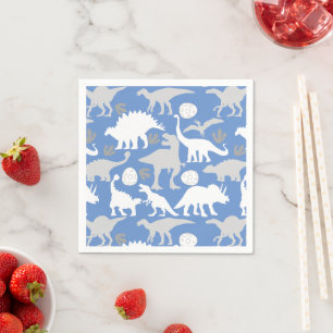Gray Dino Pattern L Blue BG Serviette