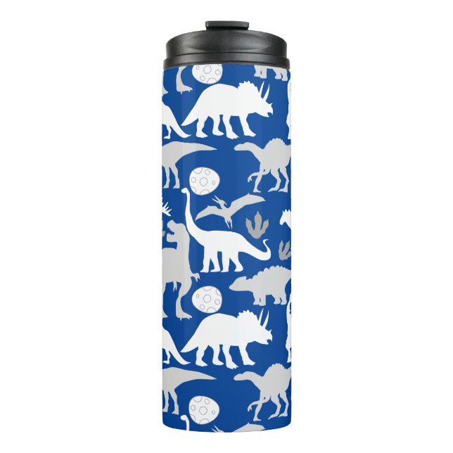 Gray Dino Pattern L Blue BG Thermosbecher (Vorderseite)
