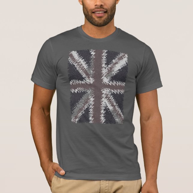 Gray Distressed Union Jack Flag Britisch T-Shirt (Vorderseite)