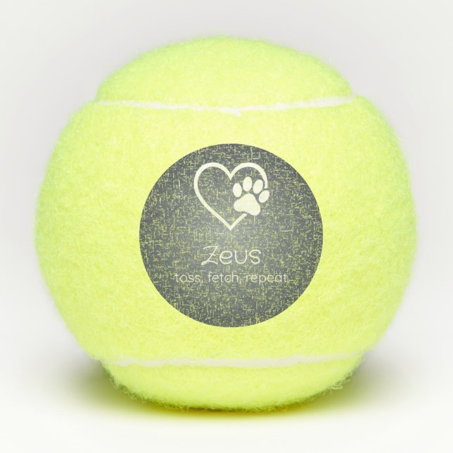 Gray Dog Name Tennis Ball 'toss, fetch, repeat' (Vorderseite)