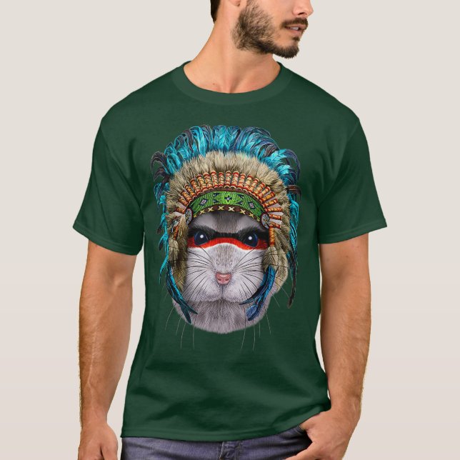 Gray Dwarf Hamster in Native American T-Shirt (Vorderseite)