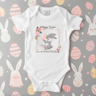 Gray Easter Bunny Personalized Baby Bodysuit Baby Strampler