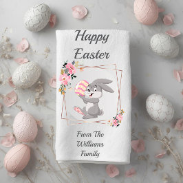 Gray Easter Bunny Personalized Bath Towel Badehandtuch