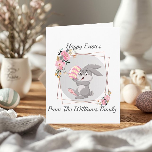 Gray Easter Bunny Personalized Folded Card Karte (Von Creator hochgeladen)