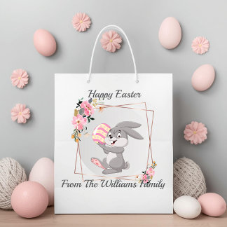 Gray Easter Bunny Personalized Gift Bag Große Geschenktüte