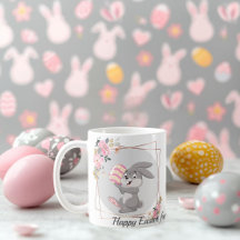 Gray Easter Bunny Personalized Mug