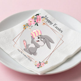 Gray Easter Bunny Personalized Paper Napkin Serviette