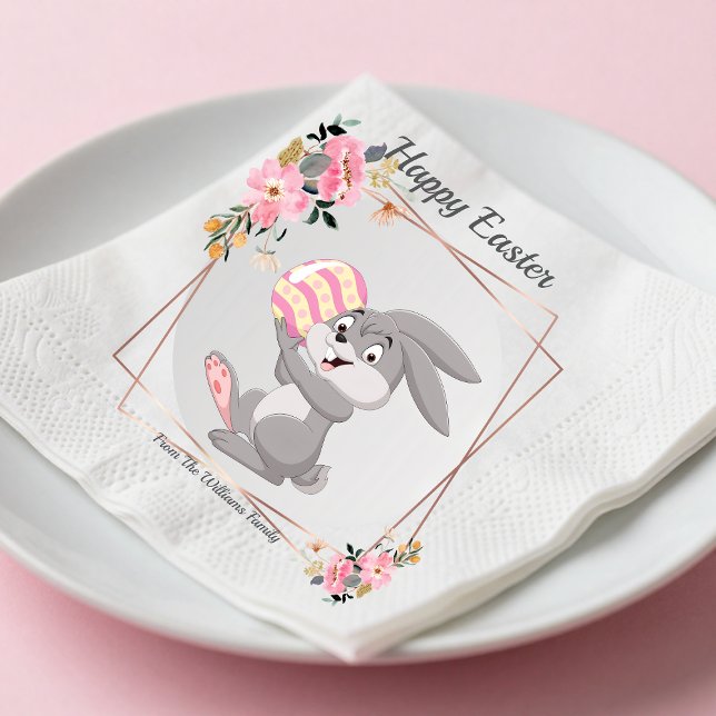 Gray Easter Bunny Personalized Paper Napkin Serviette (Von Creator hochgeladen)