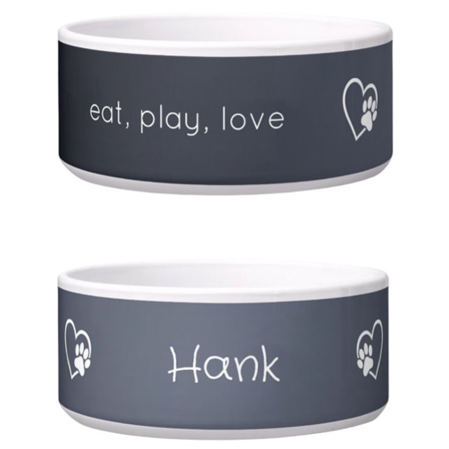 Gray 'eat, play, love' Dog Name Bowl Napf (Von Creator hochgeladen)