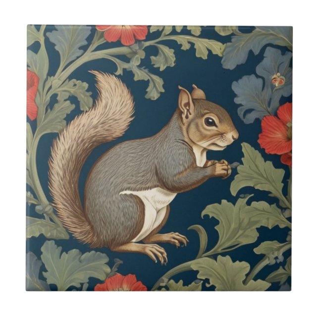 Gray Eichhörnchen William Morris Stil Richtig gege Fliese (Vorderseite)