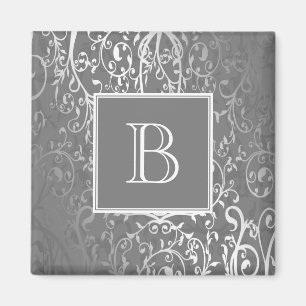 Gray Elegant Blüh Monogram Magnet