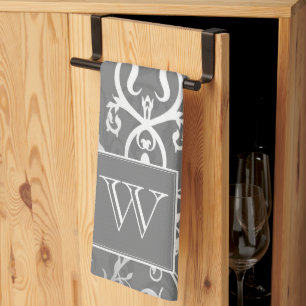 Gray Elegant Blühe Monogramm Handtuch