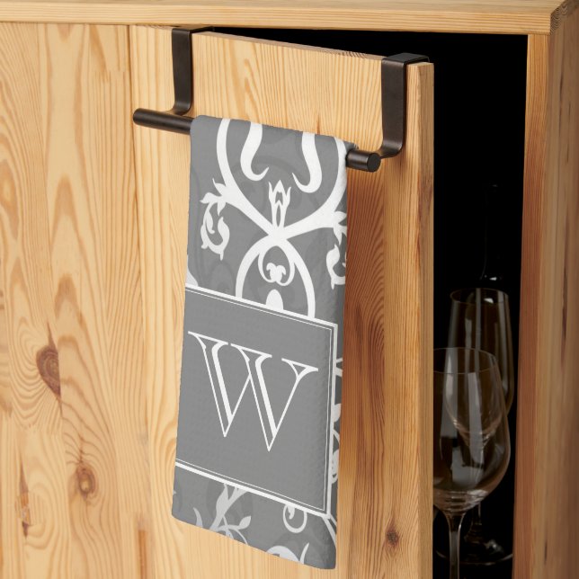 Gray Elegant Blühe Monogramm Handtuch (Drittel gefaltet)