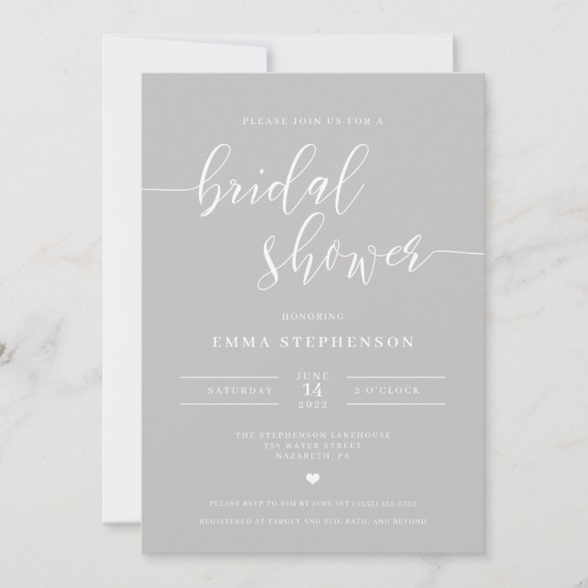 Gray Elegant Bridal Dusche Einladung (Vorderseite)